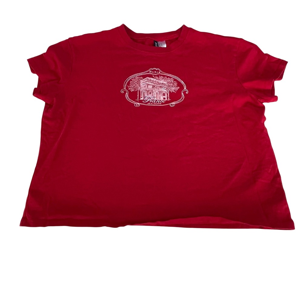 H&M Divided Paris France Arc de Triomphe Graphic T-Shirt Red XL Cotton